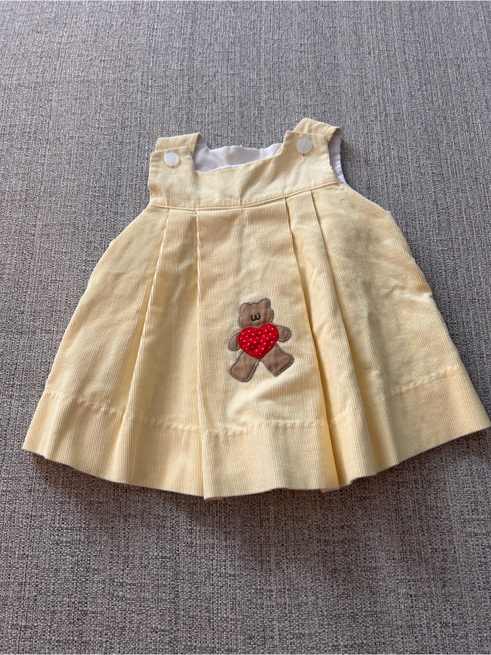 Samara Yellow Corduroy Baby Dress with Bear Applique.  Size 18M